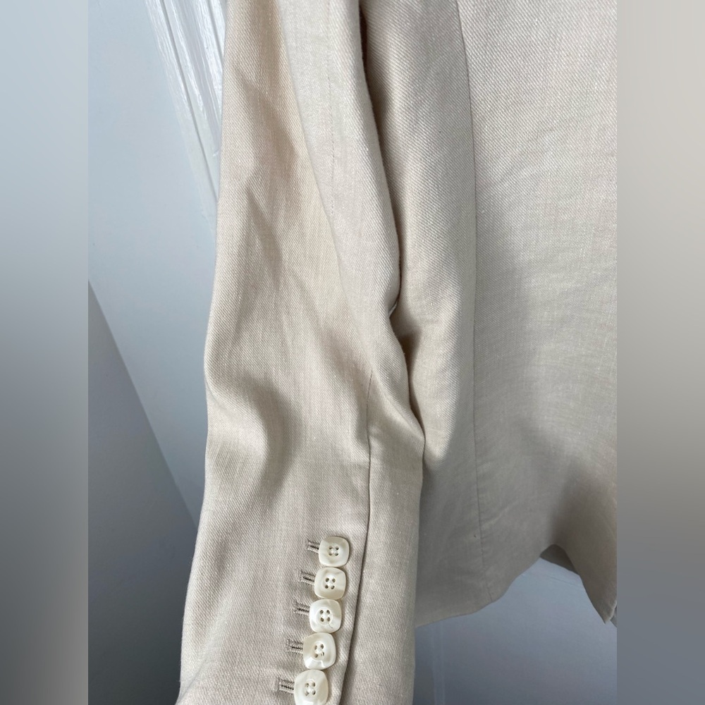 Veronica Beard Braeton Cream & Beige Double-Breasted Linen Dickey Blazer - Picture 6 of 10